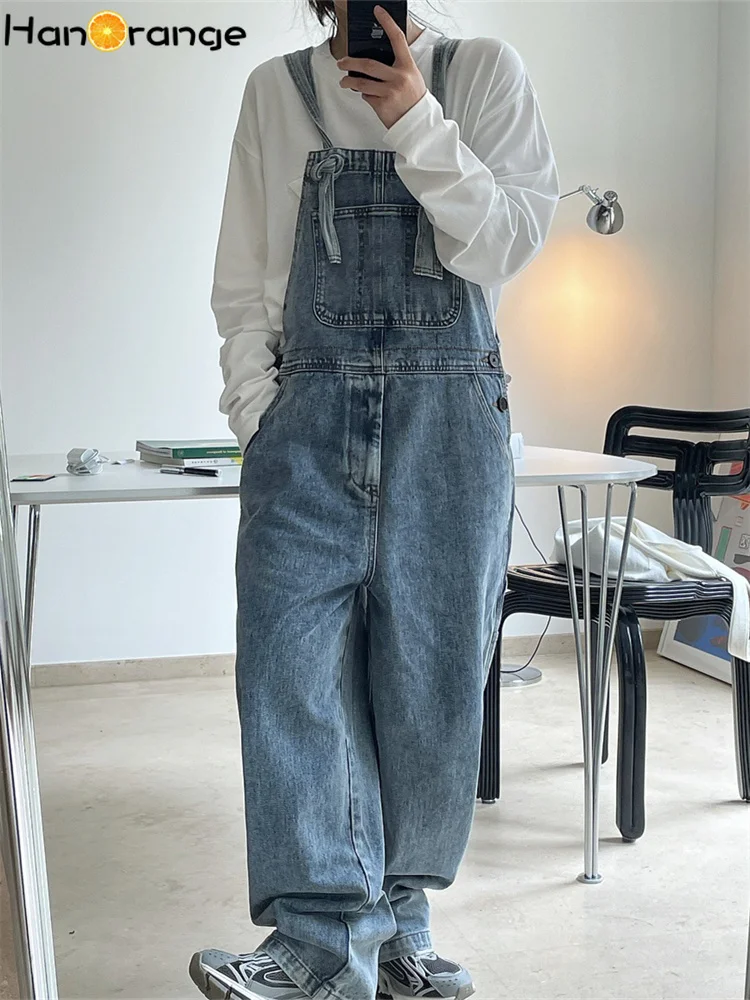 

HanOrange 2024 Spring American Vintage High Waist Wide-leg Denim Overalls Women Loose Age-reducing Mopping Trousers Female