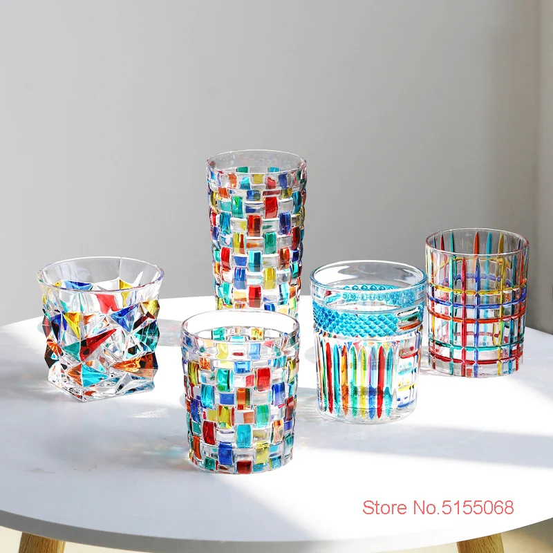 Italy Zecchin Design Multicolor Crystal Whisky Glasses Gothic Old Fashioned Rock Glass Hand Painted Dazzle Color Whisky Tumbler