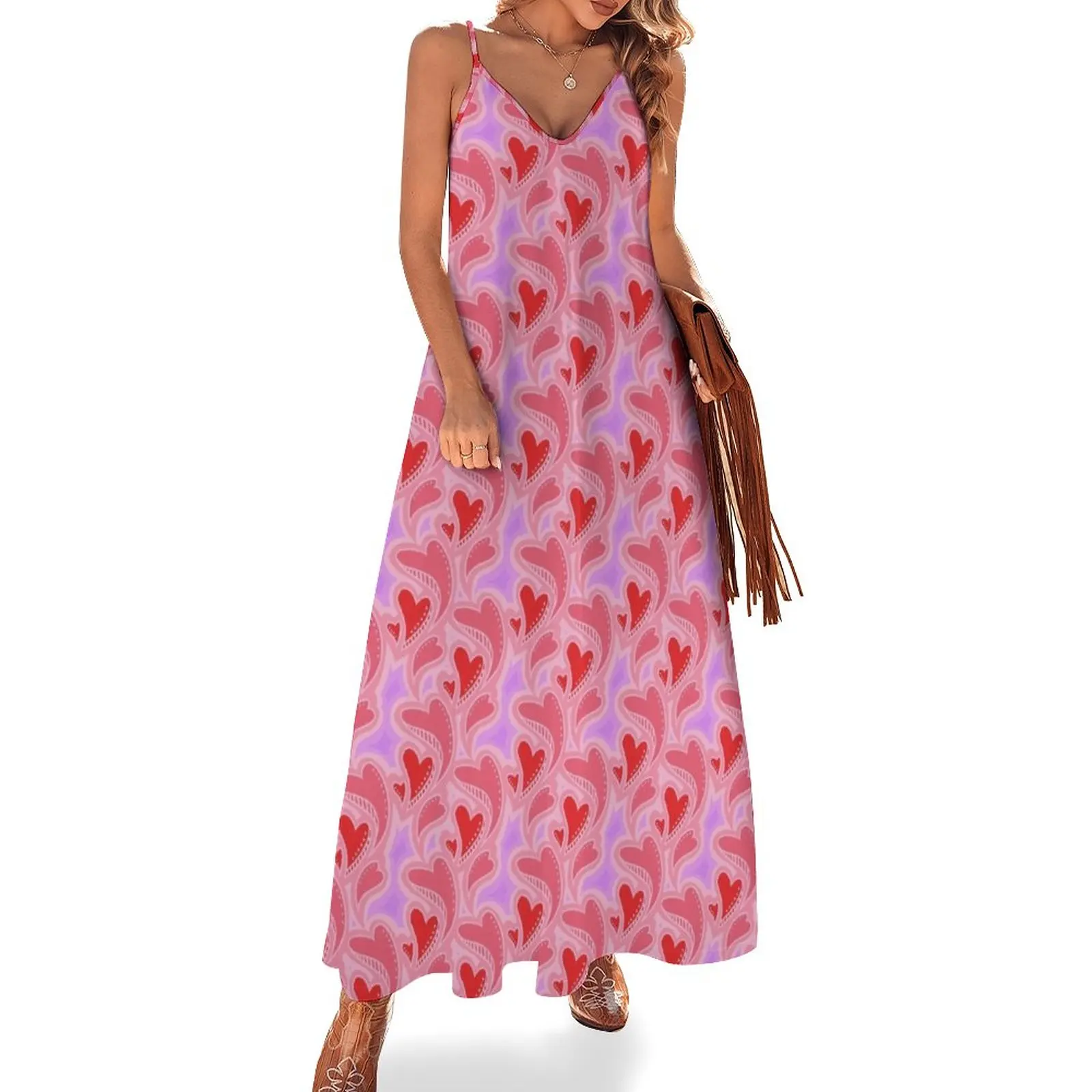 

New Floating Hearts on Lavender Sleeveless Dress dress summer evening dress
