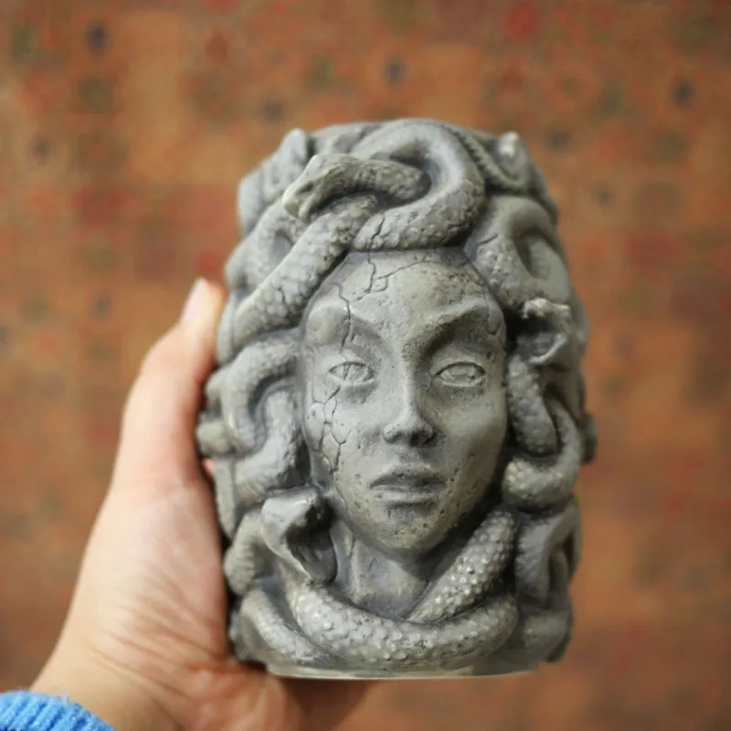 Vaas Mold Slang Koningin Medusa Vetplanten Bloempot Siliconen Mallen Gips Cement Beton Planter Pen Holder Mould Resin Mold