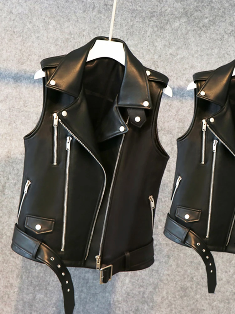 Lautaro Autumn Womens Leather Motorcycle Biker Jacket Zipper Long