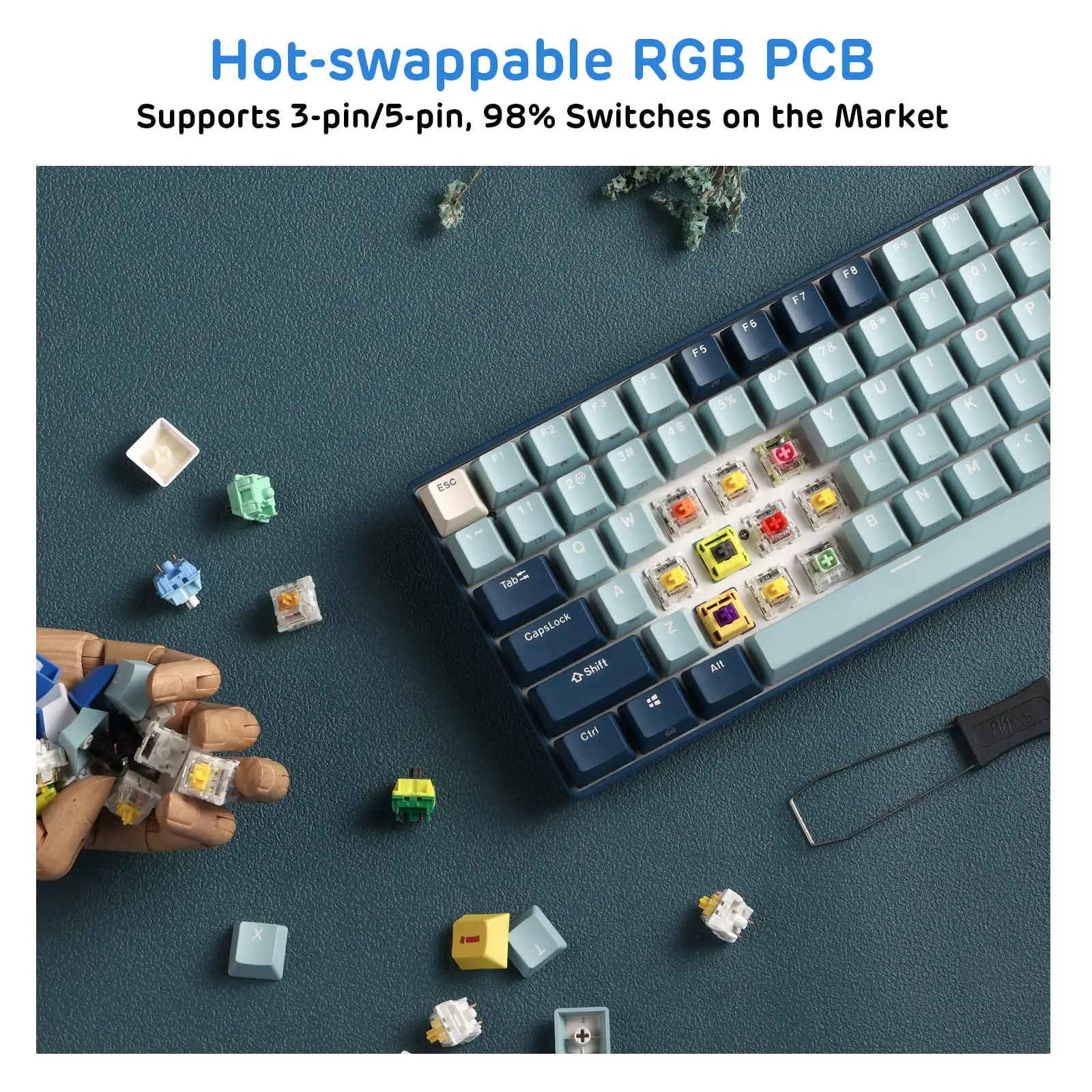 Фото RK ROYAL KLUDGE RK96 RGB Три режима BT5.0/2,4G/USB-C Горячая замена механическая клавиатура 96 клавиш Bluetooth Беспроводная игровая клавиатура №5