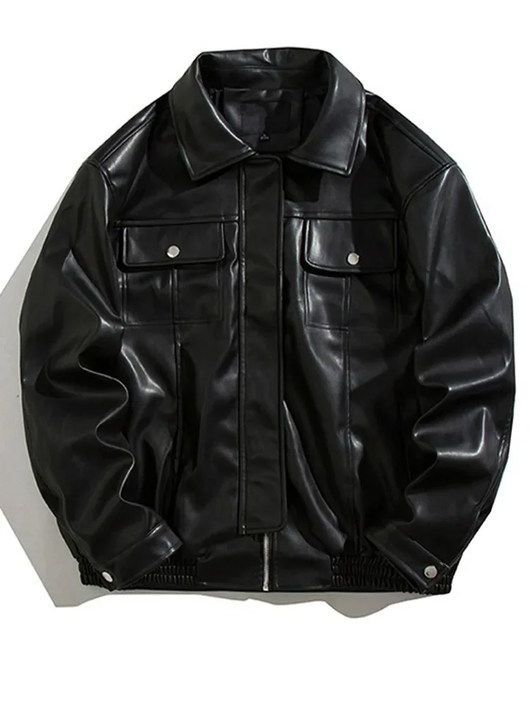 

Oversized Loose Bomber Jacket Women Men Fashion PU Leather Jacket Female Casual Retro Lapel Zipper Jackets Outwear Ladies 2023