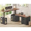L-Shaped Electric Standing Desk, 63 x 67 Adjustable Height, Home Office Executive Desk with Drawers and Shelves, Black 1