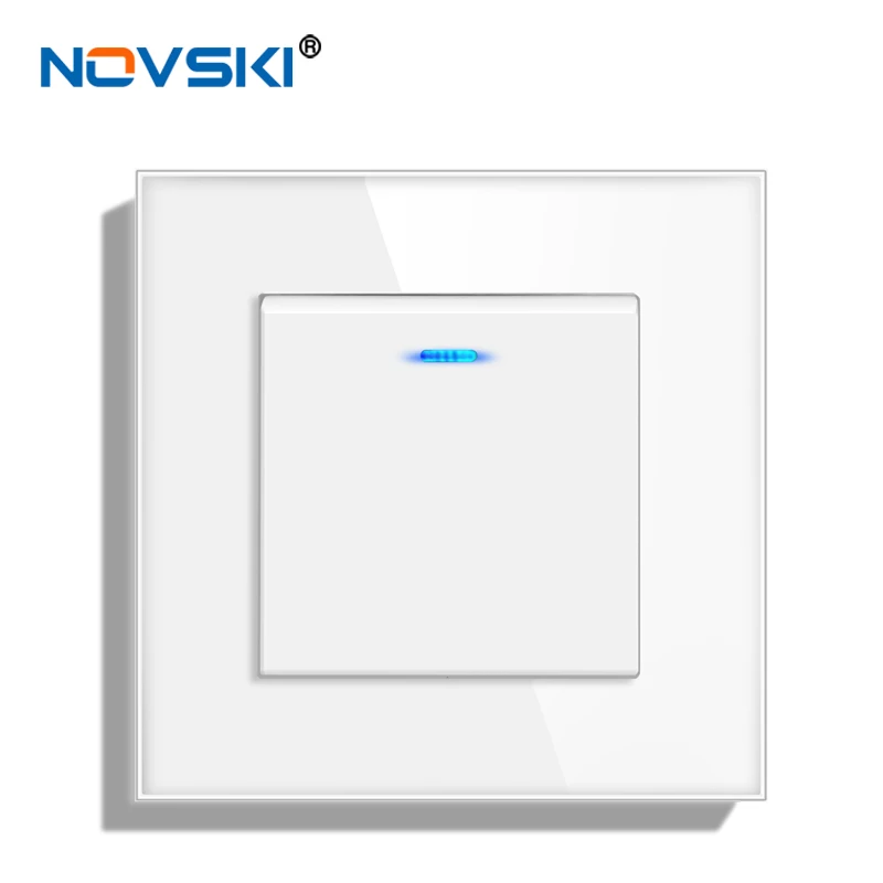 Novski Cristallo Temperato Pannello Di Vetro 1 Gang 1Way, 1 Gang 2Way, 2 Gang 1Way, 2 Gang 2Way, Interruttore Della Parete Con Indicatore Led 16A 250V