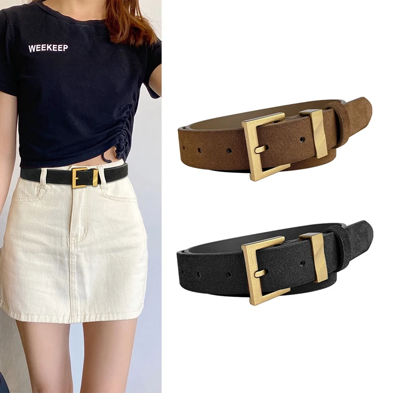 

Women Belt Retro Genuine Leather Girdle Gold Pin Buckle Belts Brand Designer Female Jeans Dress Waistband New