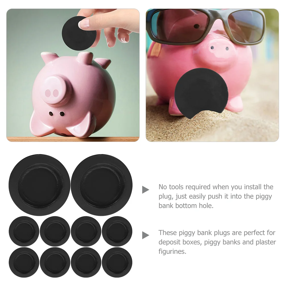10 Pcs Toy Round Rubber Stopper Piggy Bank Bottom Caps Plaster Figurine Plug Cover Baby 36X36X05CM Black Child 4