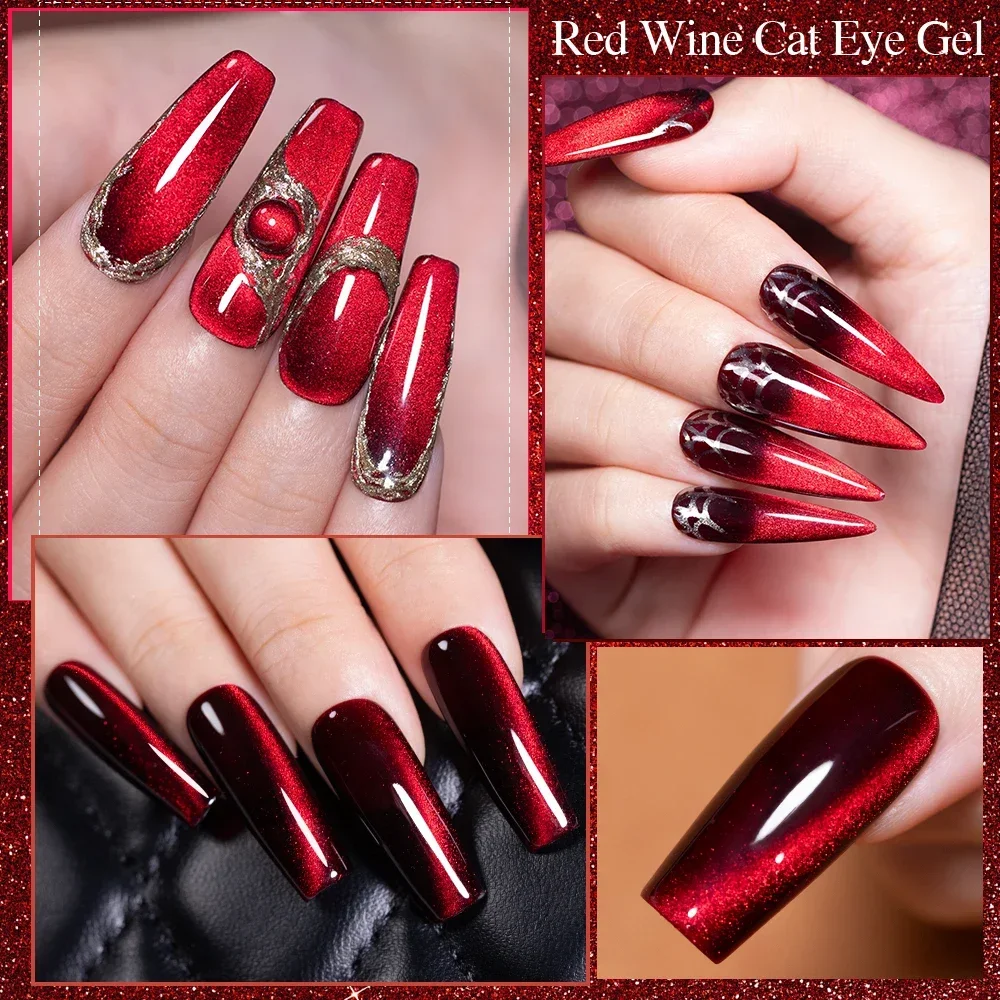 7.5ML Super brillant rubis rouge chat Gel magnétique vernis à ongles vin rouge oeil de chat Gel tremper Semi-Permanent vernis à ongles pour manucure 6