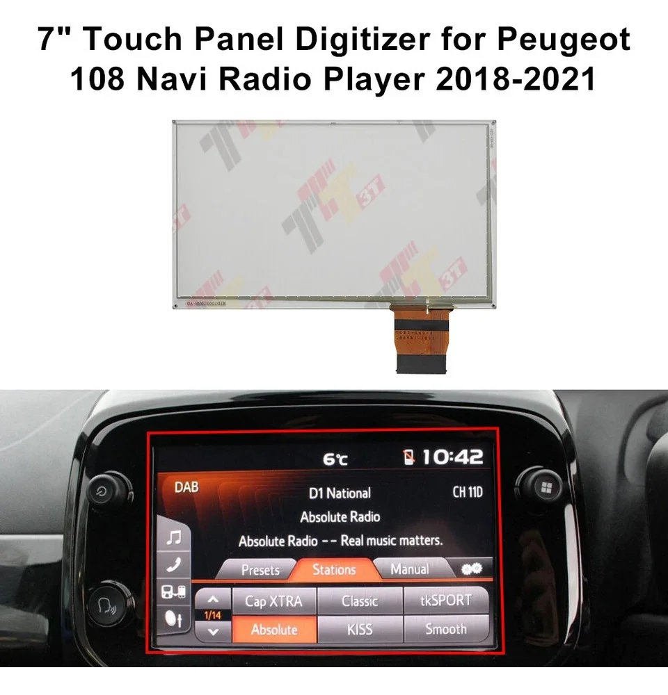 Toyota Aygo 및 Citroen C1 Peugeot 108 Navi 라디오 플레이어(2018-2022)용 7인치 터치 패널 디지타이저