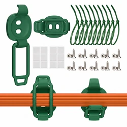 Enhanced Cable Management Clips Set - 10 - Piece Self - Adhesive Cord Organizers with Elastic Loop Ties (Green)