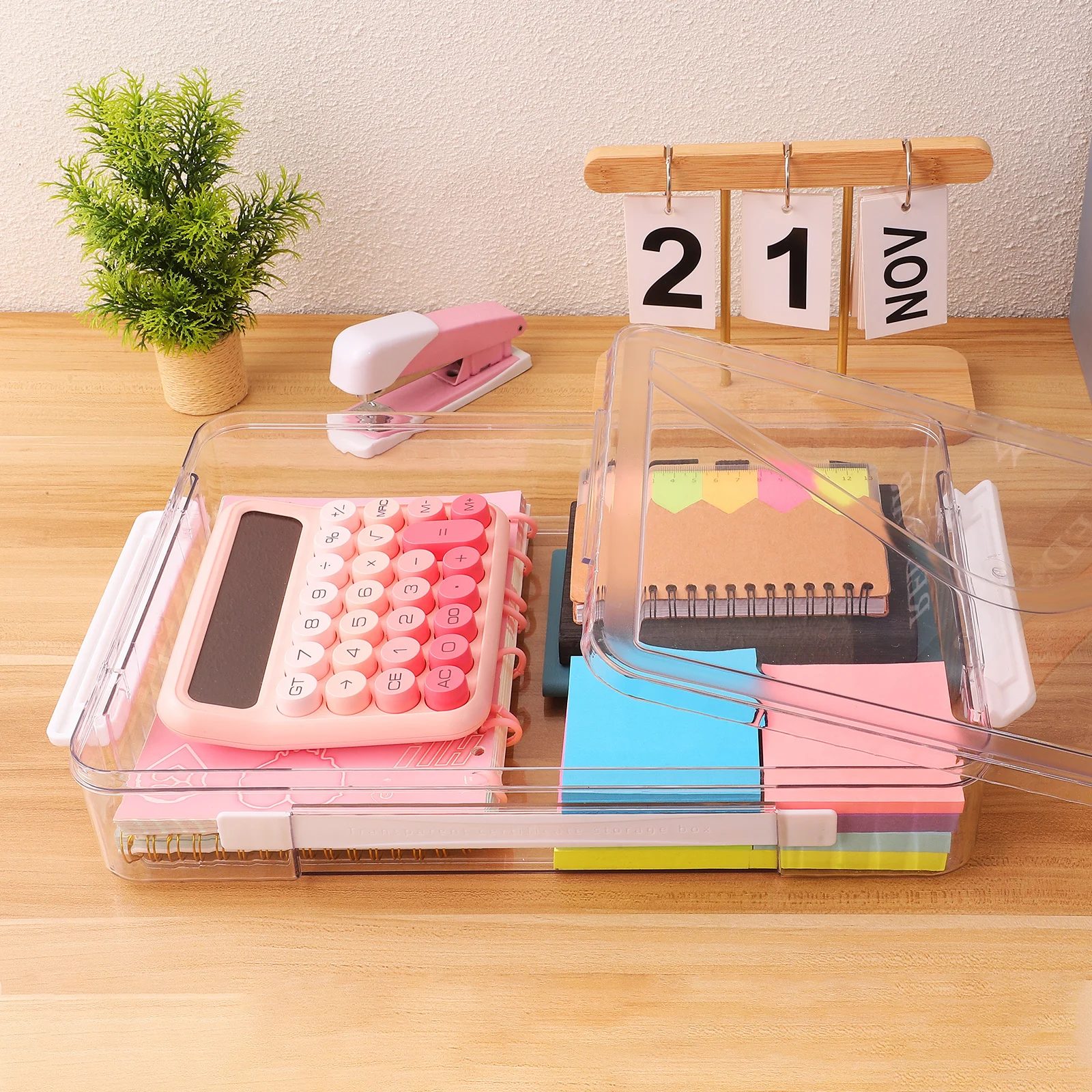 투명 문서 상자 대용량 플라스틱 파일 보관함 휴대용 파일 보관 케이스 손잡이