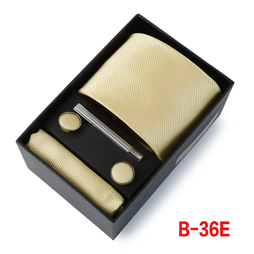 Krawattenset für Herren 2026 Neu Manschettenknöpfe Krawattenklammer Quadratisches Taschentuch Geschenkbox Klassischer Streifen 6-teiliges Set Business Hochzeit Anzug Accessoire – Detail 24