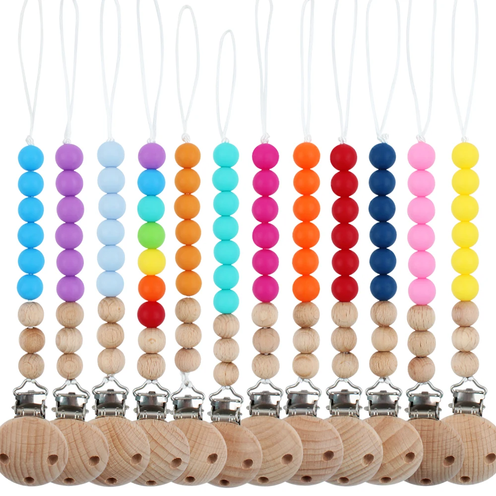 

Baby Pacifier Clips Chain Silicone Beads Anti-drop Infant Nipple Appease Soother Chain Clips Wooden Dummy Holder Nipple Clips