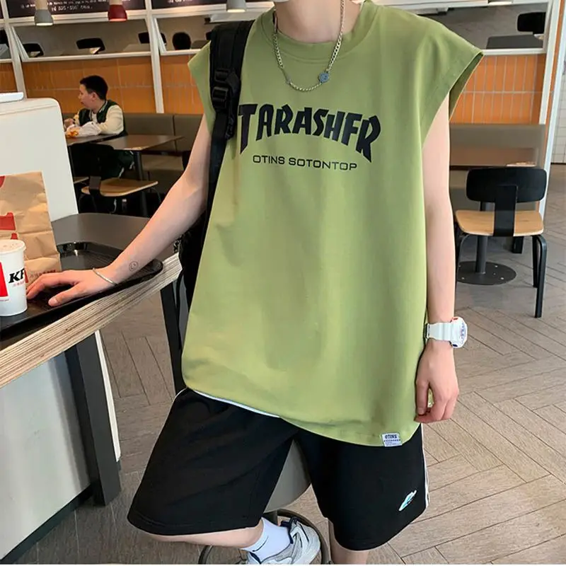 

Vest men's summer trend ins loose letter print sleeveless t-shirt large size sports hip-hop outer vest top men clothing y2k tops