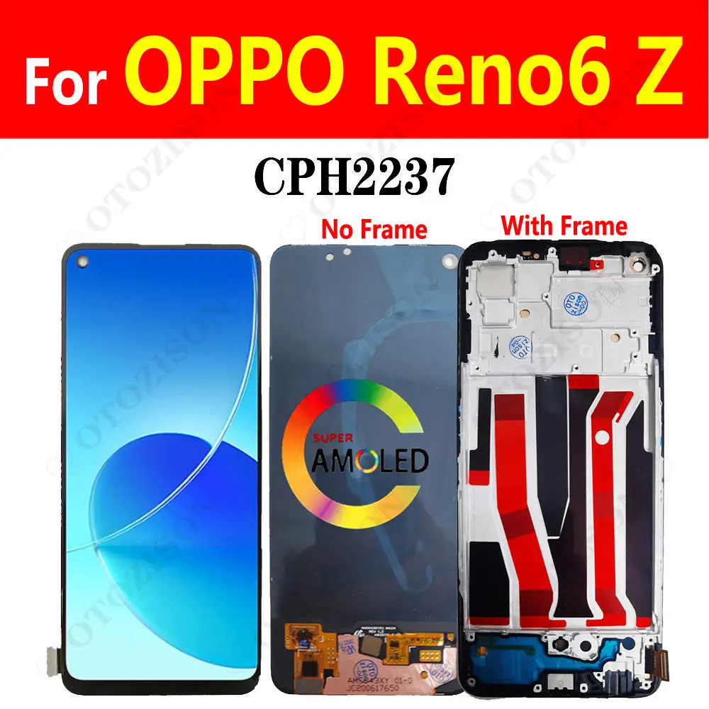 Display Per Oppo Reno6 Z Lcd Con Cornice Reno 6Z Schermo Cph2237 Touch Panel Sensor Digitizer Assembly Reno6Z Sostituzione Display