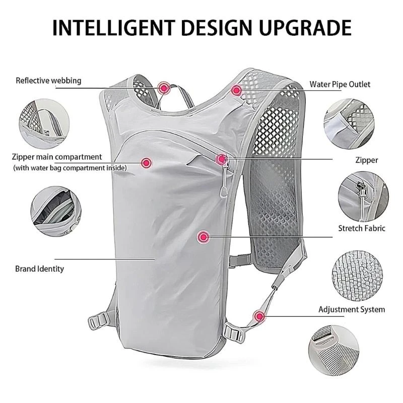 Leichter Trinkrucksack zum Wandern und Camping, 3D-Mesh-Design, verstellbarer Brustgurt, Notfallpfeife, wasserdicht, 69HD – Detail 8