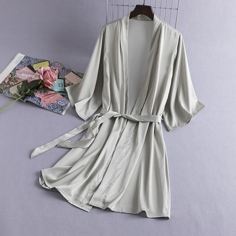 

Bridal Wedding Gift Kimono Nightgown Solid Satin Robe 2024 Spring Summer Homewear Women Silk Rayon Sleepwear Sexy Nightwear