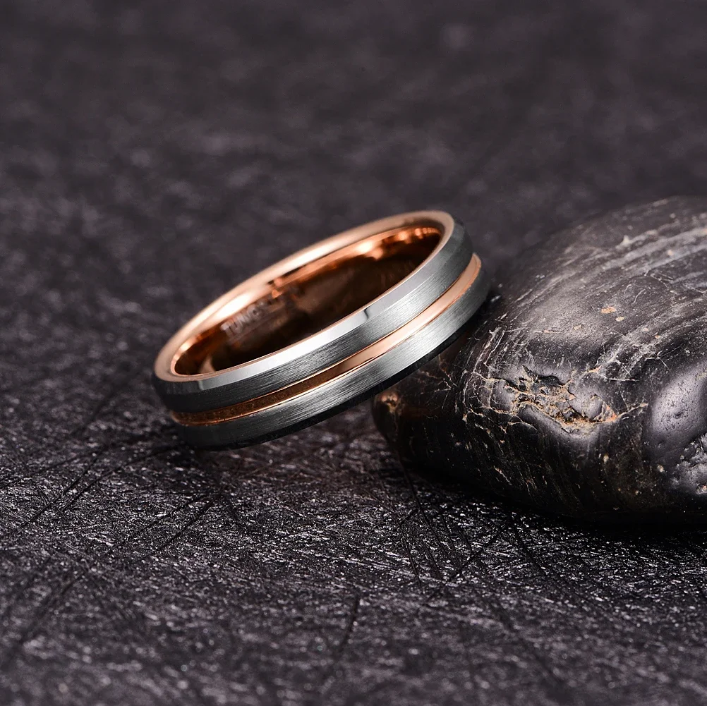 NUNCAD 6mm Frosted Inner Rose Gold Groove Men Ring Silver Color Tungsten Carbide Engagement Rings AAA Quality 3