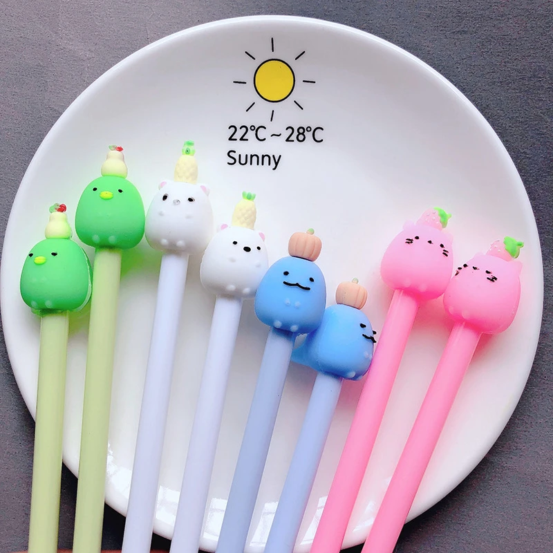 10Pcs Set Cute Animal Fruit Gel Pen 0 5mm Black Ink Corner Creature Cartoon Signature Pen