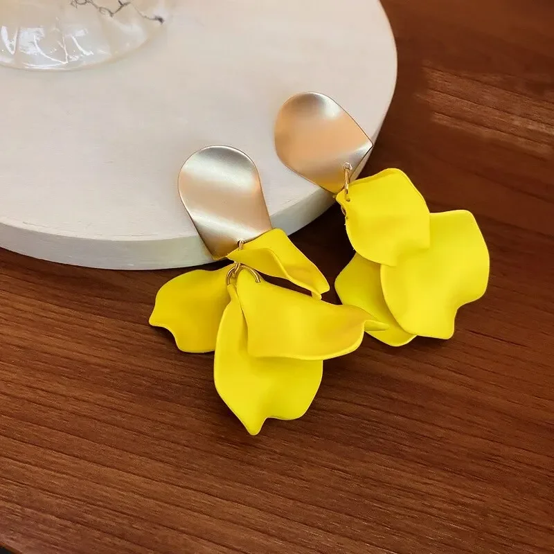 Dangle Earrings Colorful Rose Flowers Petal Long for Women Fairycore Fashion Jewelry