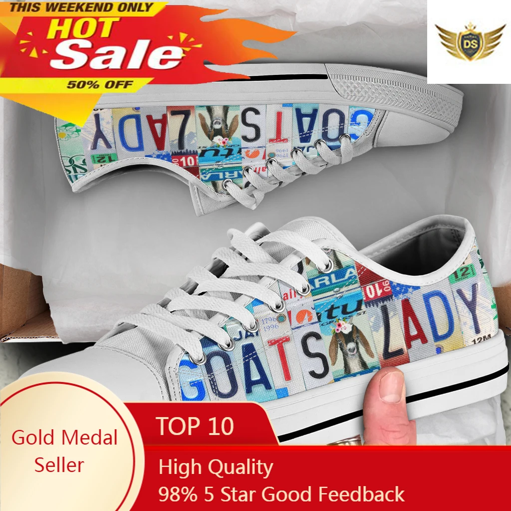 License Plate Goats Lady Design New Women Canvas Shoe Summer Autumn White Breathable Casual Sneakers Comfortable Flats