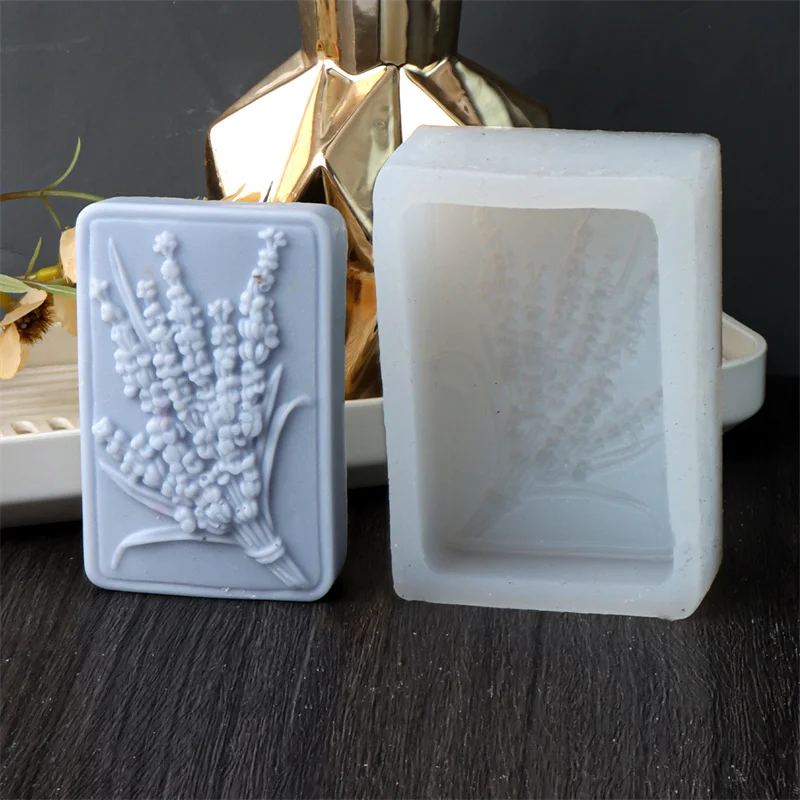 Life Tree Design Silicone Soap Mold DIY Rectangle Lavender Flower Bouquet Handcrafted Soap Aroma Gypsum Resin Craft Mould