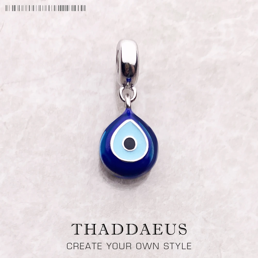 Nazar Eye Solid 925 Sterling Silver Dangle Charm Protection Pendant Women Summer Fine Jewelry