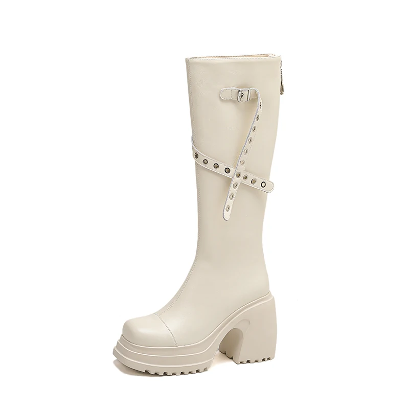Petite Feet Punk Lady Platform Genuine Leather Women Knee High Boots ...