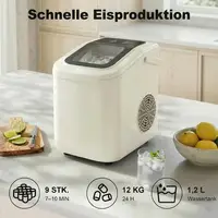 Machine à glaçons portable 12 kg/24h, autonettoyante, beige, pour comptoir, avec pelle et panier, compacte, pour la maison, la cuisine, le bar, le camping, l'appartement, l'habitation moderne 4