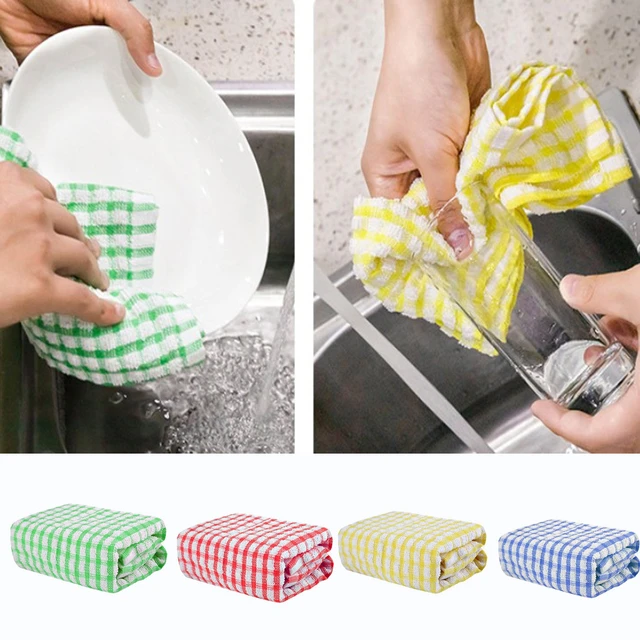 6Pcs Cotton Kitchen Tea Towels Absorbent Lint Free Catering Restaurant  Plaid Cloth Dish Towels - AliExpress