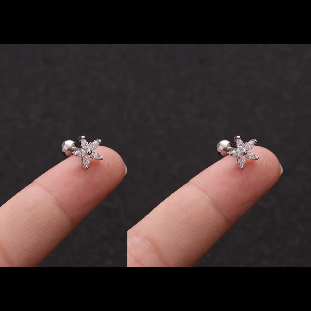 2PC 16G Fully Titanium Steel Small Cartilage Stud Earring Cubic Zirconia Helix Tragus Conch Screw Back Earring Piercing Jewelry 