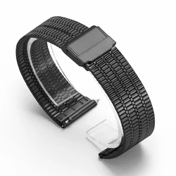 Stainless Steel Thin & Breathable Watch Bracelet, Metal Strap with Quick Release, 20mm/22mm - 22mm (Black)
