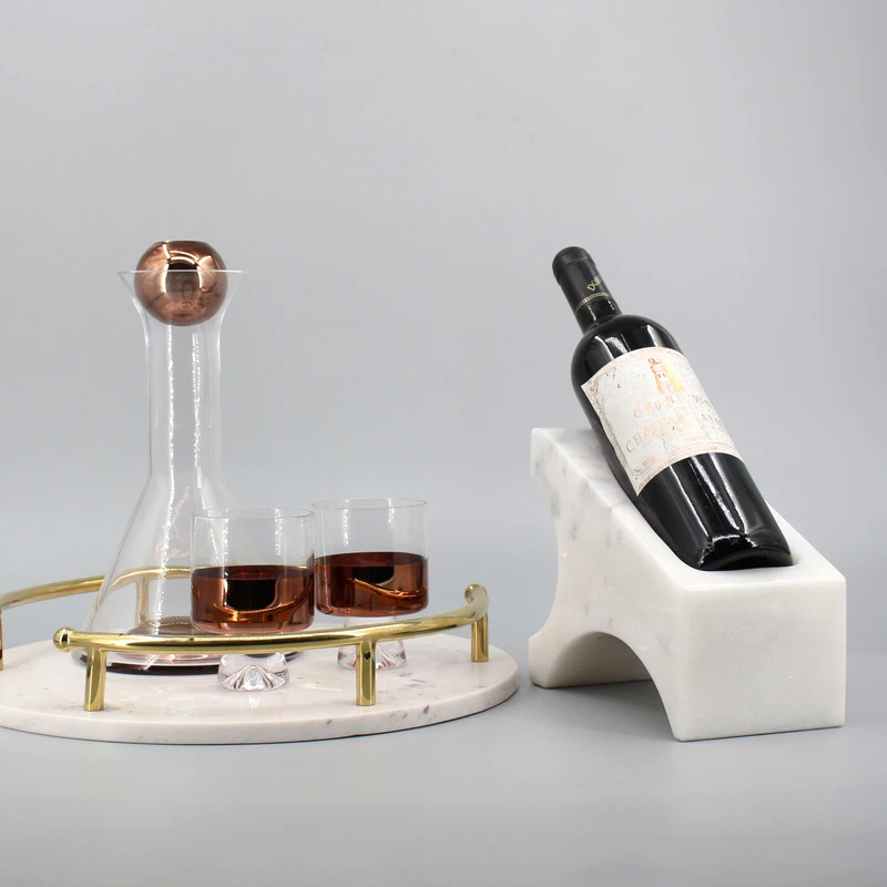 

Natural Marble Wine Rack Wine Bottle Holder Transparent Water Jug Luxury Wine Decanator Wine Decanter with Glass Cup Set
