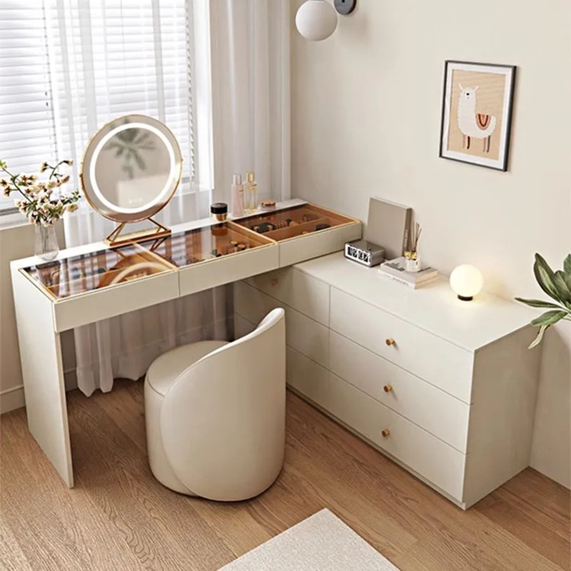 

White Retractable Dressers Bucket Cabinet Integrated Bedroom Adjustable Corner Dressing Table Living Room with Mirror Mueble AA