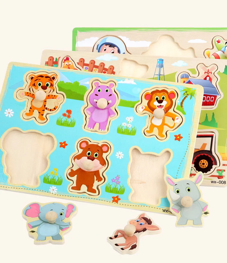 New Montessori Toys Wooden Puzzle Cartoon Vehicle Digital Animal Puzzles Jigsaw Puzzle Board Game Educational Toy for Children