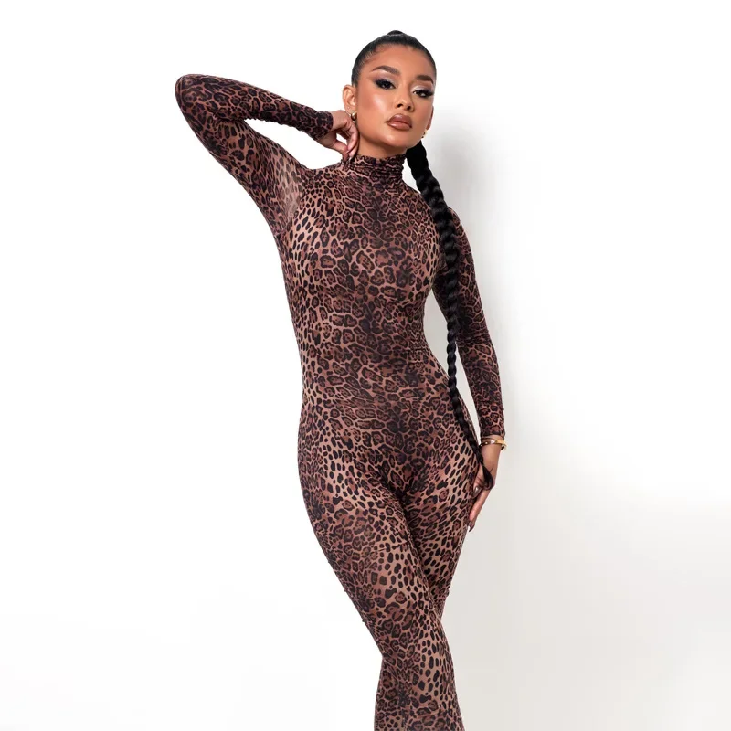 Women's Turtleneck Bodysuit Long-Sleeved Overall Tight-fitting Sports Yoga Gym Fitness Casual Fashion Outware White Jumpsuits