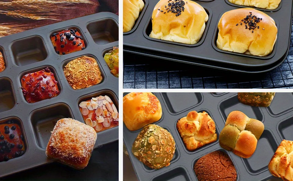 12-Mini Loaf Baking Pans Kitchen Cake Square Household Bread Muffin Multi-Function Mold
