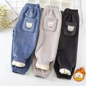 Kids Warm Pants Autumn Winter Girls Thicken Trousers Baby Boys Cute Bear Print Children Casual Harem Pants 1