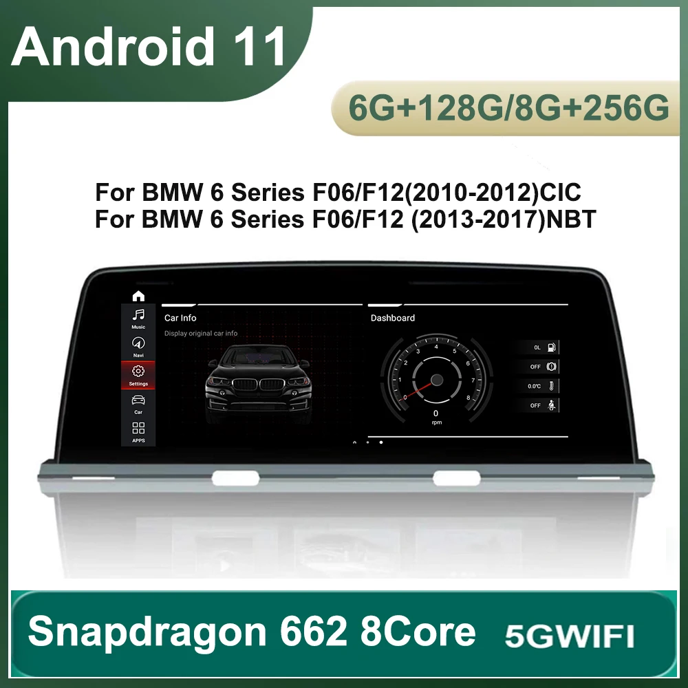 

Автомобильный мультимедийный процессор, 8 ГБ/6 ГБ + 128 ГБ, Android 11, для BMW 6 серии F06 F12 F13 CIC/ NBTCar, GPS-навигация, подходит для оригинального iDrive BT WiFi