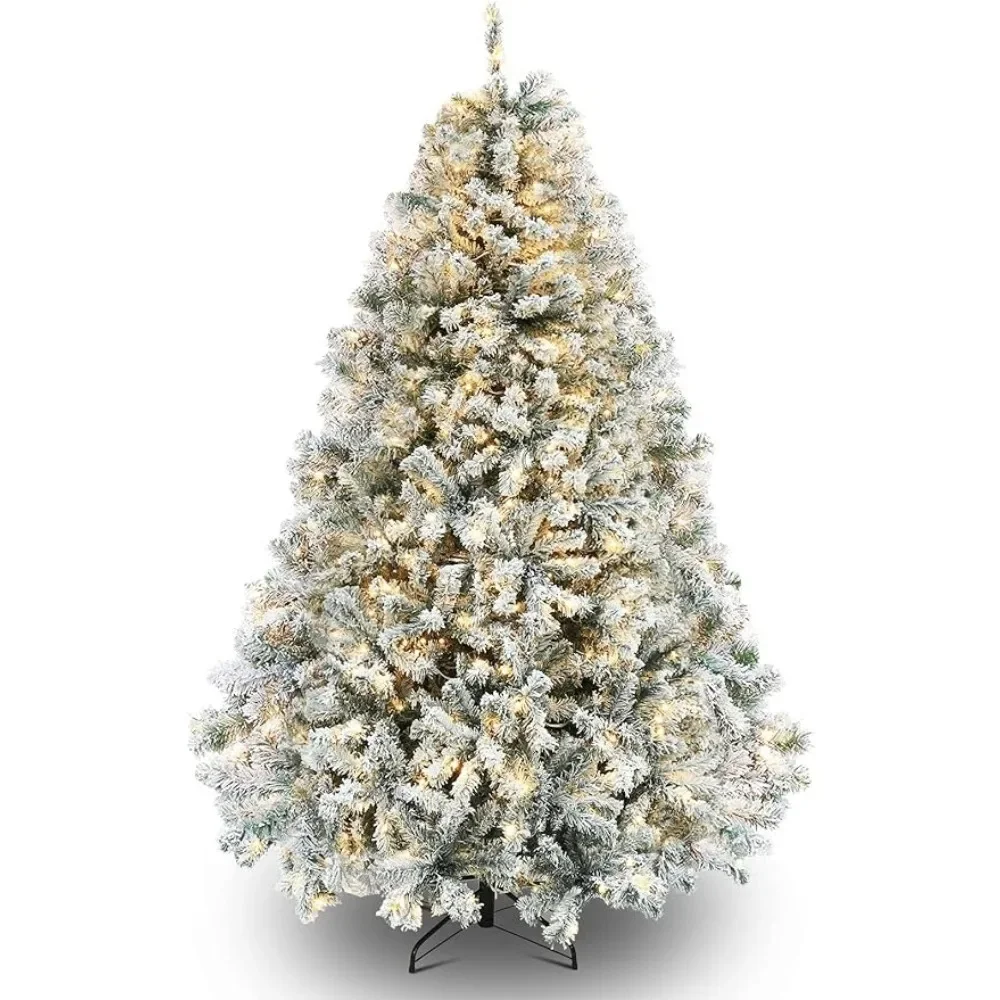 

Okicoler 6.5ft Pre-Lit S Flocked Artificial Holiday Christmas Pine Tree with ELD Lights and Metal Base Stand for Home