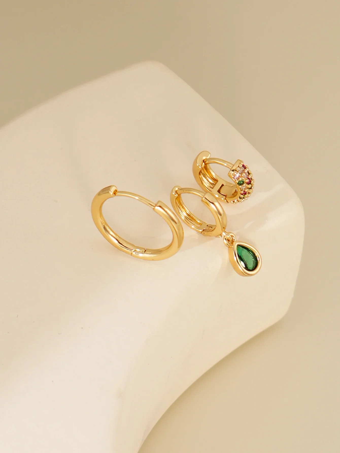 3PCS Retro Green Water Droplet Earrings Womens Party Banquet Jewelry