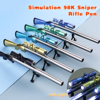 Creative Simulation 98K Sniper Rifle Neutral Pen with Light 0.38mm Black Gel Ink Student School Stationery PUBG Lights Pens Gift