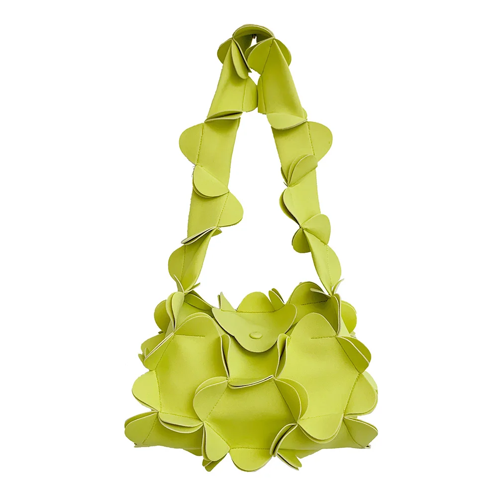 Women Shoulder Bag 3D Flower Ladies Messenger Bag PU Leather Solid Color Temperament Exquisite Birthday Gift Shopping Trip Party