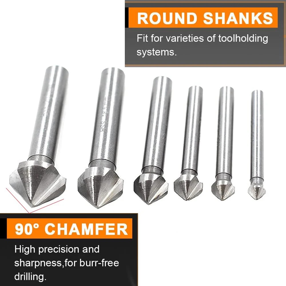 

Chamfering End Mill Tool Countersink Drill Bit 90 Degree Metal Wood 3 Flute Titanium-Coated Deburring Hole Set High Speed Steel