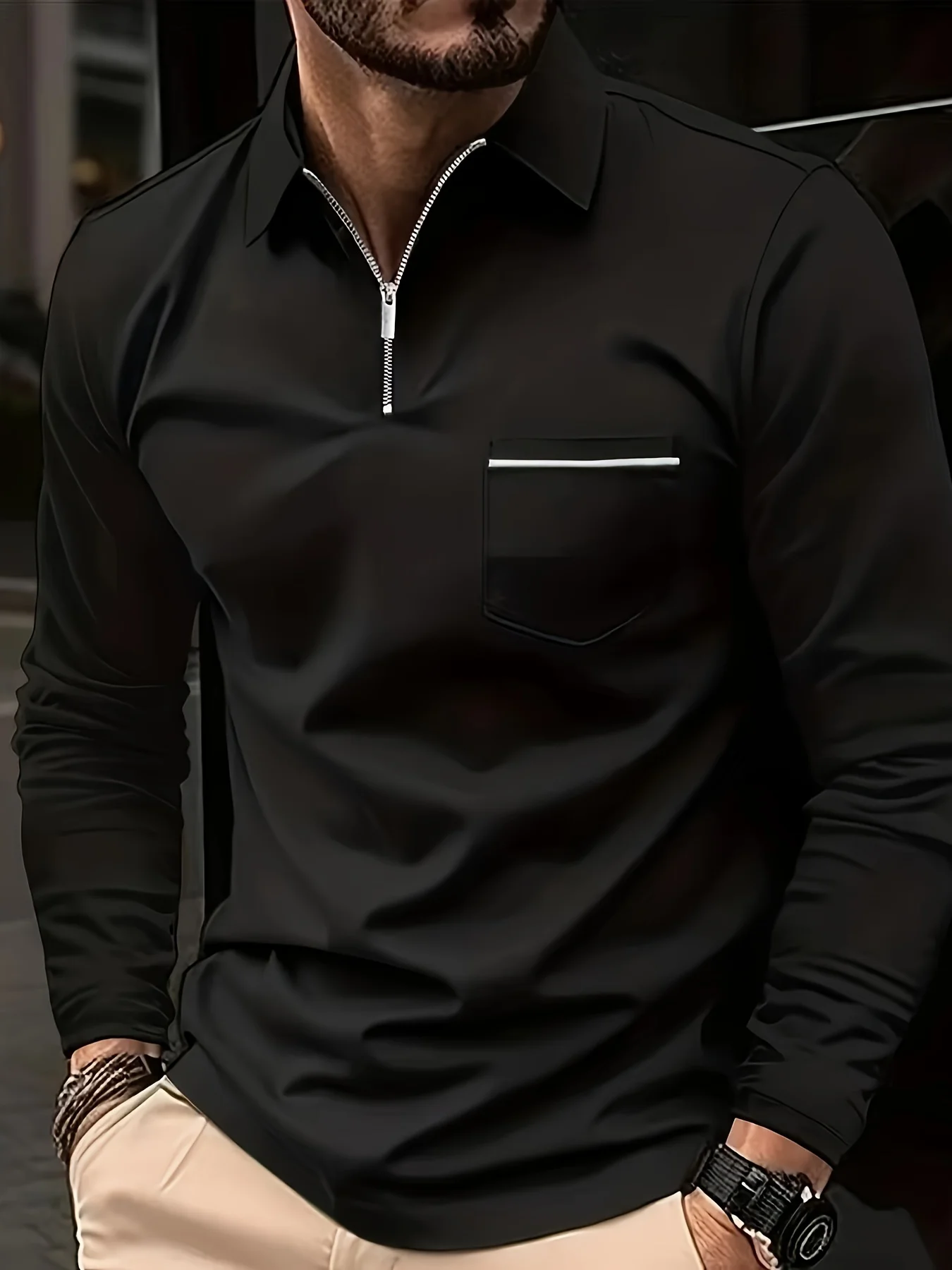 

2024 Solid Color Sports Casual Long Sleeve POLO