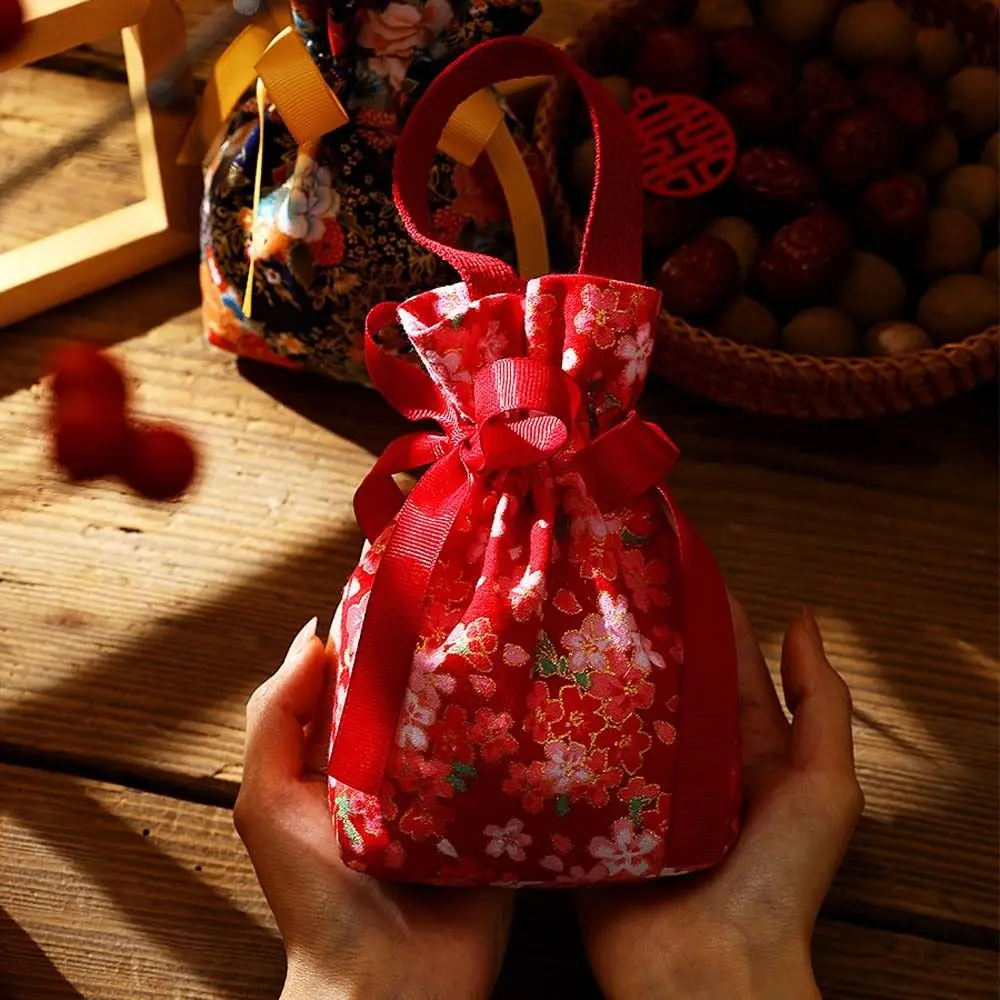 

Pearl Pendant Flower Drawstring Bag Floral Large Capacity Canvas Wrist Bag Bucket Bag Wedding Candy Bag Festive Sugar Bag Party