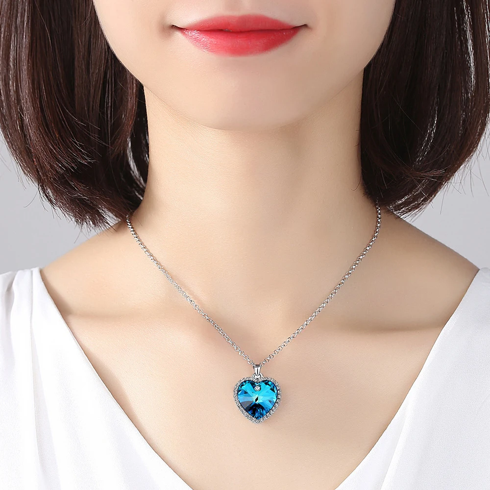 Titanic Heart Of Ocean Blue Pendant Necklace for Women Friends