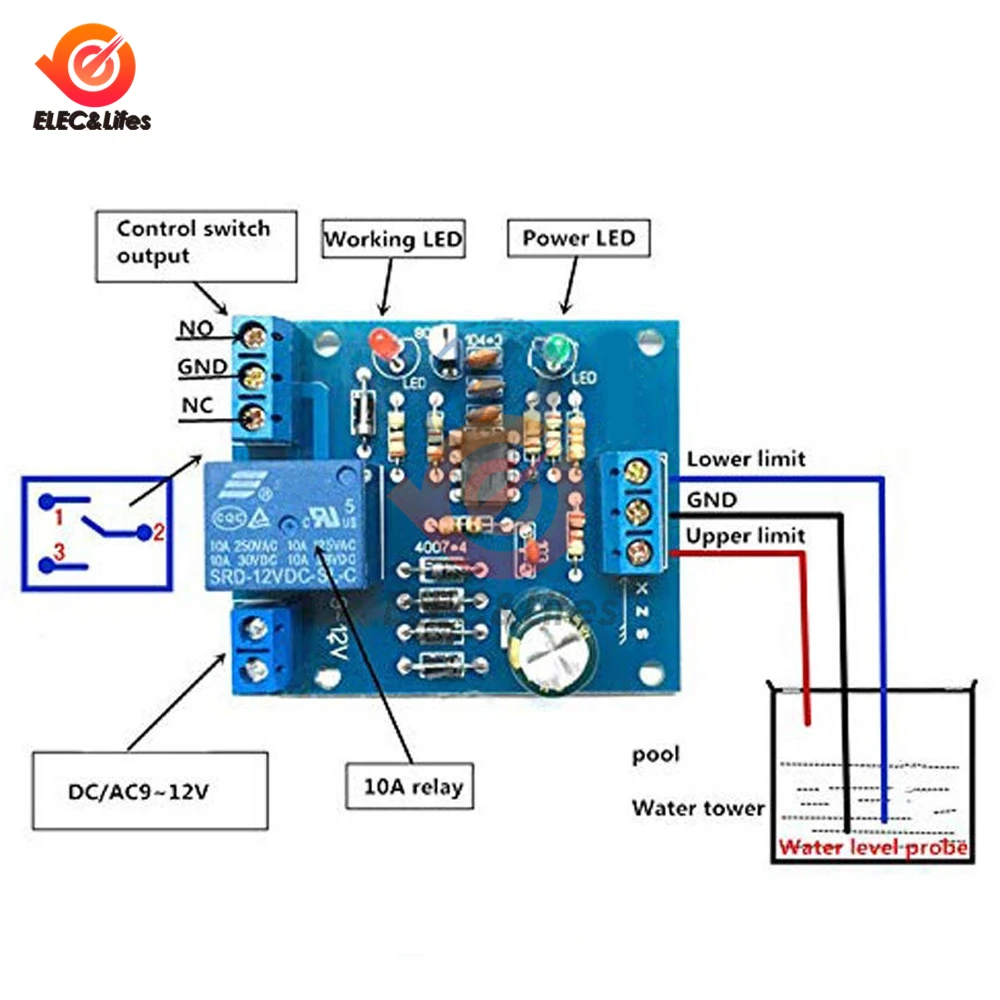 Liquid Level Sensor 9V-12V Liquid Water Level Controller Sensor Automatic Pumping Drainage Water Level Detection Short Protection Pump Control