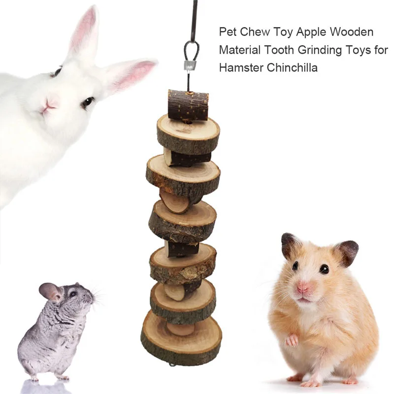 

Small Animal Chew Toy Wooden Hanging Exercise Tooth Grinding Toys For Hamster Chinchilla Rabbit Pet Cage Pendant Toy Accessories