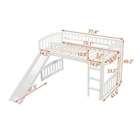 Kids Twin Loft Bed with Slide and Ladder White Pine Wood Low Loft Bed Boys and Girls Pet Friendly Sturdy Construction Modern 2